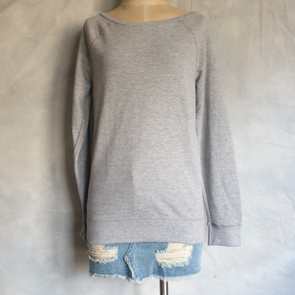 Champion Wm's Heather Grey French Terry Boatneck Sweatshirt Long Relaxed Fit MD - Picture 2 of 16